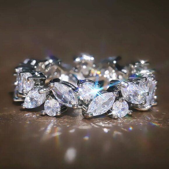 NEW 925 Sterling Silver Diamond Eternity Ring Band - Picture 1 of 5